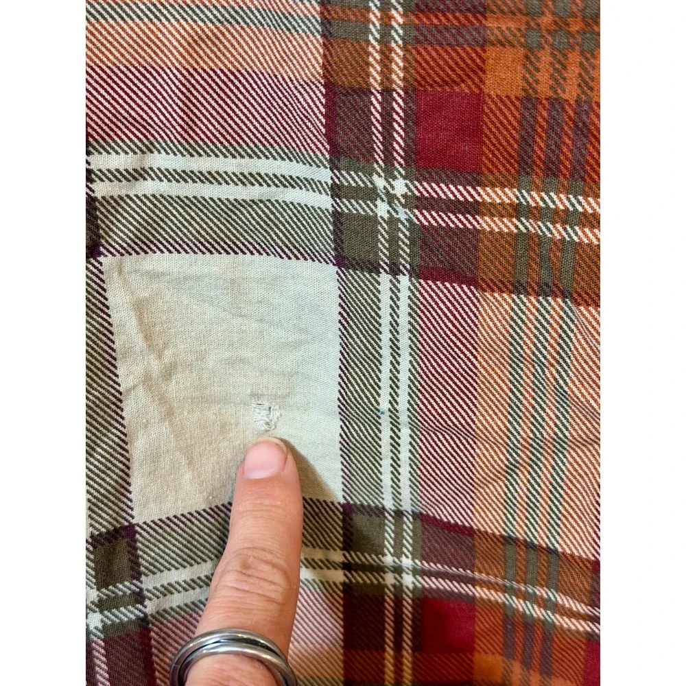Eddie Bauer Home King Duvet Cover Reversible Red Tan Plaid Check Cotton Lodge‎